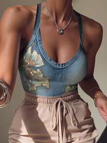 Rovax 女士印花无袖连体衣，夏季时尚 - 彩色 - 查看 4