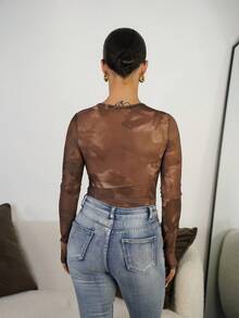 SAYEHFBABY 女士扎染印花圆领长袖褶皱连体衣 - 彩色 - 查看 2