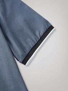 Officeau 男士休闲撞色边蓝色 Polo 衫，夏季 - 深灰色 - 查看 5