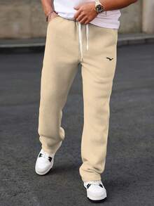 Manfinity Homme Plus Size Men's Eagle Print Drawstring Waist Casual Sweatpants - Apricot - View 6