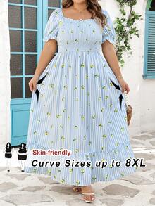 SHEIN CURVE+ Đầm cỡ US22 (dành cho người có đường cong cơ thể), thích hợp cho lễ hội âm nhạc, kỳ nghỉ biển, phong cách bohemian lãng mạn với họa tiết hoa nhí, phù hợp cho kỳ nghỉ biển, mùa tốt nghiệp, kỳ nghỉ kiểu bohemian, đầm đi biển, trang phục đi nghỉ mát. - trắng - Xem 8