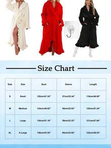 1pc Women's Super Soft Ruffle Hem Thick Fleece Robe, Ruffle Hem Fashion Robe With Side Pockets, Warm Long Bathrobe, Plush SPA Robe, Loungewear, Sleepwear - Multicolor - View 2