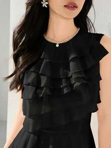 Heiryn Women's Sleeveless Ruffle Tiered A Line Long Dress Elegant Classy Pleated Maxi Dress In Black For Evening Party Dinner Summer - Black - View 3