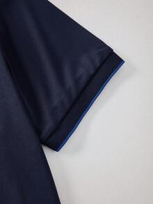 Officeau 男士时尚商务休闲 Polo 衫，夏季短袖领衬衫 - 藏蓝色 - 查看 4