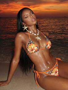Vaytide Bộ bikini hai mảnh buộc dây bên hông in hoa mới dành cho nữ, trang phục đi biển mùa hè. - Nhiều màu - Xem 3