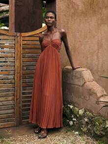 Maija Đầm voan xếp ly dành cho nữ - Gỗ đỏ - Xem 5