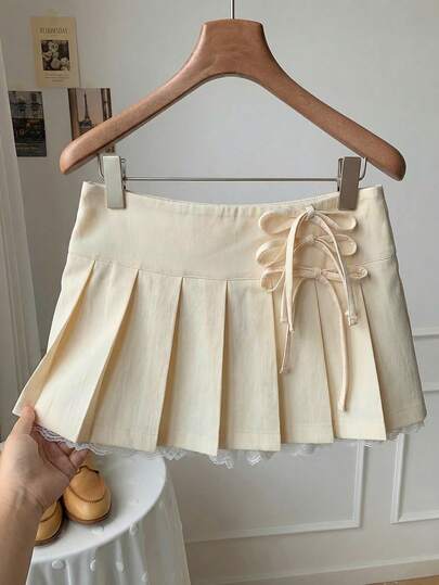 Comfortcana Women's Apricot Side Tie Ruffle Hem Casual Mini Skirt, Suitable For Spring & Summer