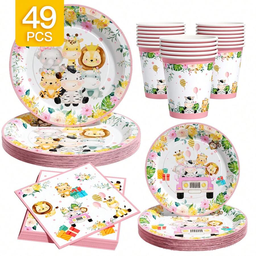 粉色可爱宠物主题派对一次性餐盘、餐巾纸和杯子套装,可供8位客人使用。这款一次性派对用品套装(包括餐盘、餐巾纸和杯子)非常适合生日派对、婚礼和家庭野餐。 - 查看 1