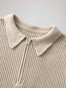 Officeau Men's Zip-Up Knitted Sweater With Collar, Versatile For Daily Business Casual Wear, Autumn/Winter - Grey - View 3