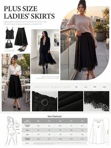 GlowEve CURVE Plus Size Women Elegant Commuter Decorative Button Ruched A-Line Skirt - Black - View 2