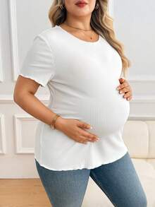 Plussiva 夏季大码休闲日常基础款白色罗纹高弹棉修身T恤，适合孕妇穿着。大码孕妇纯色圆领短袖休闲上衣，孕妇衬衫，女士大码棉质上衣，白色上衣，大码T恤，女士大码孕妇衬衫，孕妇上衣，女士大码短袖上衣，棉质大码女装，棉质孕妇上衣，大码孕妇上衣，孕妇棉质上衣，大码棉质上衣，孕妇服装，孕妇上衣，孕妇衬衫，女士棉质上衣，孕妇棉质运动上衣，女士瑜伽上衣，工作衬衫，免烫衬衫，女士T恤，女士夏季上衣，大码女士上衣，女士棉质上衣，女士曲线棉质上衣，女士大码上衣，女士大码上衣，女士遮肚休闲上衣 - 白色 - 查看 3