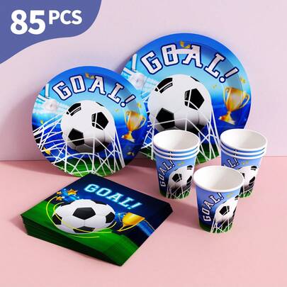Soccer Goal Disposable Plates, Napkins And Cups Set, Serves 20 Guests. This Disposable Party Set (Including Plates, Napkins And Cups) Is Perfect For Birthday Parties, Weddings And Family Picnics.