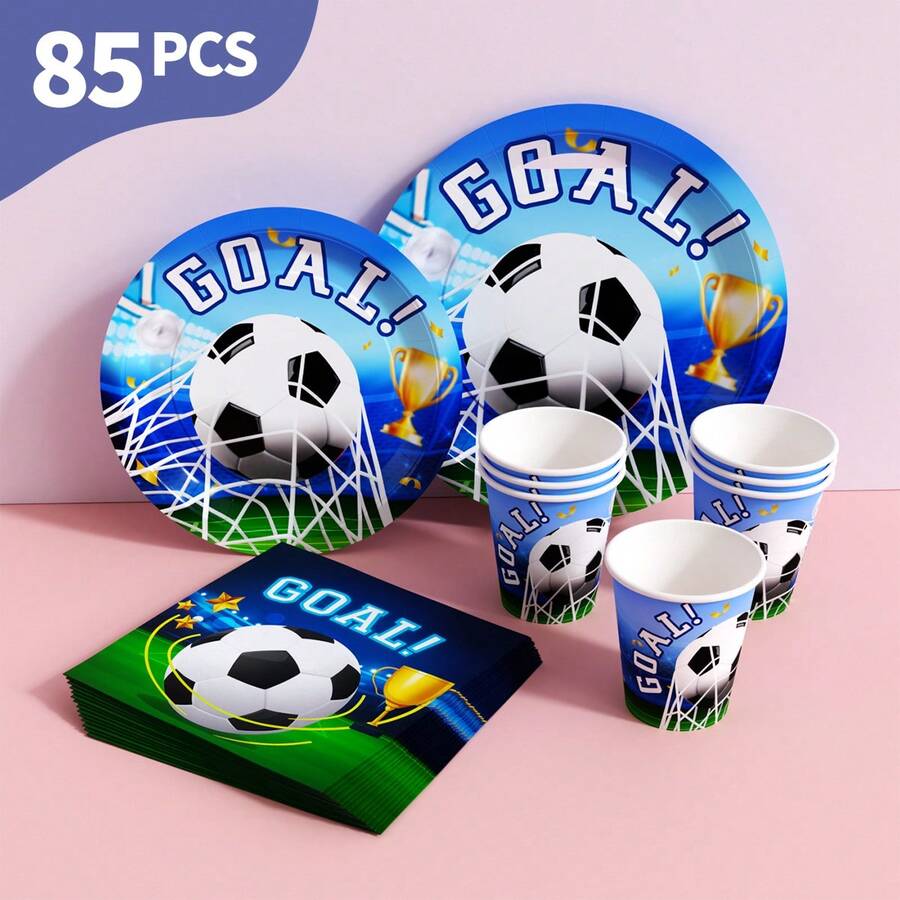 Bộ đồ dùng dùng một lần hình khung thành bóng đá gồm đĩa, khăn ăn và cốc, phục vụ 20 người. Bộ đồ dùng tiệc dùng một lần này (bao gồm đĩa, khăn ăn và cốc) rất phù hợp cho các bữa tiệc sinh nhật, đám cưới và dã ngoại gia đình. - Xem 1