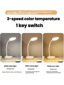 Teckwe Đèn bàn LED sạc USB, đèn đọc sách bảo vệ mắt, cấp nguồn qua USB, 3 mức độ sáng, chế độ ánh sáng trắng/trung tính/ấm có thể chuyển đổi, chức năng đèn ngủ, lý tưởng cho việc đọc sách và học tập tại nhà, văn phòng, dung lượng pin 800mAh. - Three-tone Lighting - Xem 4