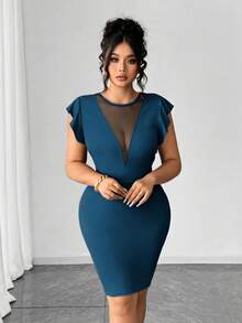 SHEIN Tall CURVE A Plus-Size Knitted Summer Fashionable And Elegant Dress - Teal Blue - View 4