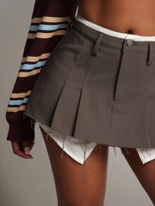 Denimoi Faux Shirting Layered Micro Mini Skirt Sexy Skirts Fashionable - Dark Grey - View 2