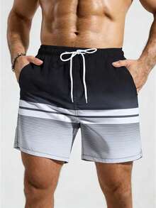 Manfinity KASUA Men's Drawstring Waist Striped Beach Shorts - Grey - View 1