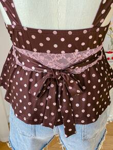 Comfortcana Áo hai dây ren phối màu nâu và hồng chấm bi kiểu dáng thường ngày, cỡ lớn, phong cách nghỉ mát. - màu nâu - Xem 10