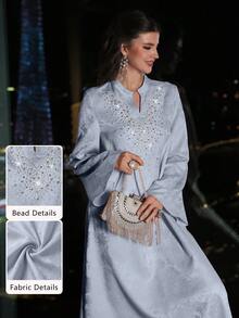 Layrah Đầm tay xòe thanh lịch họa tiết hoa jacquard mùa xuân và hè. - Màu xanh lam - Xem 2