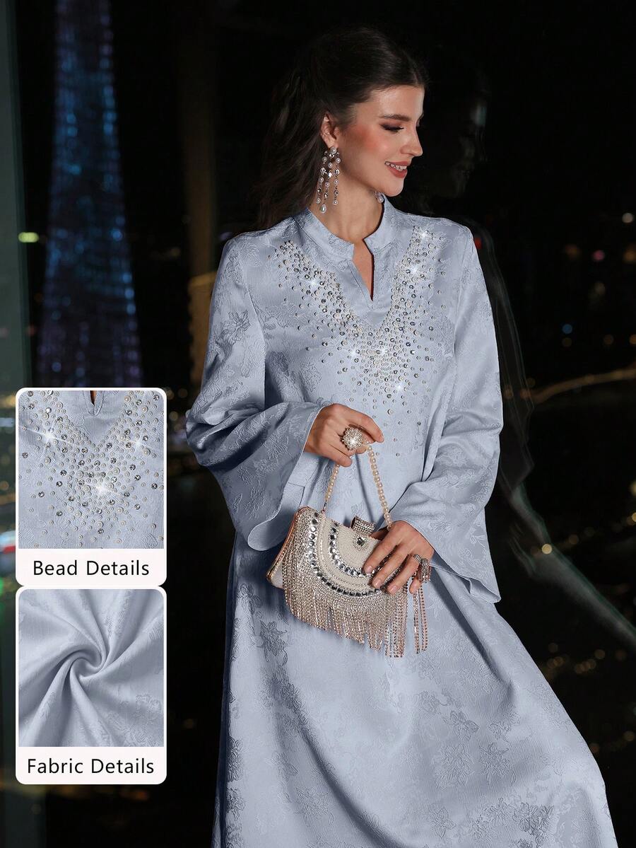 Layrah Đầm tay xòe thanh lịch họa tiết hoa jacquard mùa xuân và hè.
