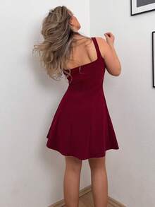 Jeta Ari Women's Solid Color Sequined Strap Patchwork Casual Dress - Burgundy - View 2