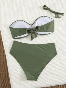 Swim Basics 女士沙滩度假休闲全黑可拆卸细肩带高腰裤配金属配件比基尼套装 - 軍綠色 - 查看 2