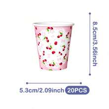 粉色蝴蝶结樱桃图案一次性餐盘、餐巾纸和杯子套装，可供20位客人使用。这款一次性派对用品套装（包括餐盘、餐巾纸和杯子）非常适合生日派对、婚礼和家庭野餐。 - 查看 10