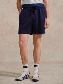 Courvante Men's Casual Solid Color Summer Tennis Sports Shorts, Navy, With Pockets & Drawstring, Basic Athleisure - Navy Blue - View 6