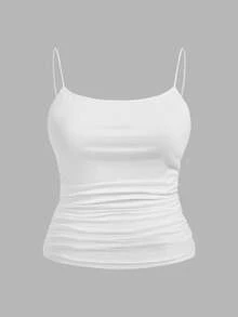 SHEIN EZwear 3件套加大码女式侧边褶皱无袖吊带背心，适合夏季穿着 - 彩色 - 查看 3