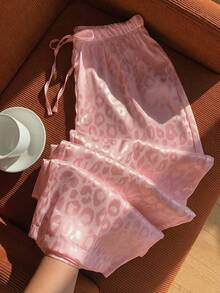 Comfortcana 女士休闲粉色豹纹抽绳腰宽松阔腿裤 - 粉色 - 查看 5
