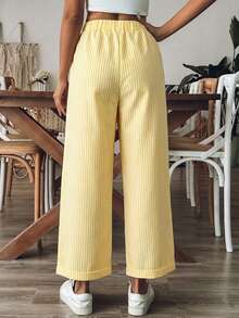 Breezaya 女士系带腰条纹阔腿宽松裤 - Butter Yellow - 查看 2