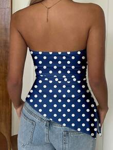 SHEIN EZwear 休闲简约蓝色波点印花女士夏季抹胸上衣，适合夏季、度假、海滩派对、泳池派对等场合。 - 彩色 - 查看 2