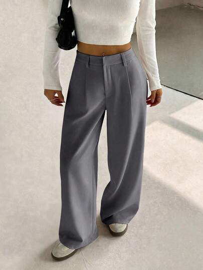 Flirla Quần ống rộng nữ màu trơn, thanh lịch, tôn dáng, kiểu dáng thường ngày.