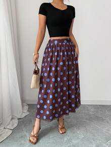 GlowEve Retro Polka Dot A-Line High Waist Skirt, Loose Fit Flattering, New Arrival Spring/Summer - Multicolor - View 3