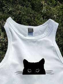 Tseoso Top de tirantes ajustado de cuello redondo minimalista casual, adecuado para el verano - Blanco - Ver 4