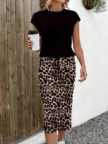 SHEIN LUNE 2pcs Women's Textured Midi Skirt Set, Summer - Multicolor - View 4