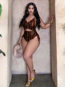 Slaydiva Áo tắm liền thân cỡ lớn, trang phục tối giản mặc hàng ngày, trang phục đi biển mùa hè dành cho phụ nữ. - Nhiều màu - Xem 3