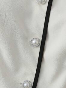 Franclia 女士休闲无袖圆领撞色滚边纹理亚麻混纺背心，适合春夏穿着，米色 - 卡其色 - 查看 5