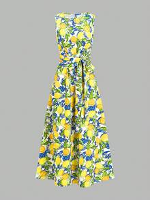 Ellevyn 女士夏季度假野餐格子圆领腰带口袋无袖宽松休闲连衣裙，适合各种场合、休闲通勤和旅行 - 彩色 - 查看 6