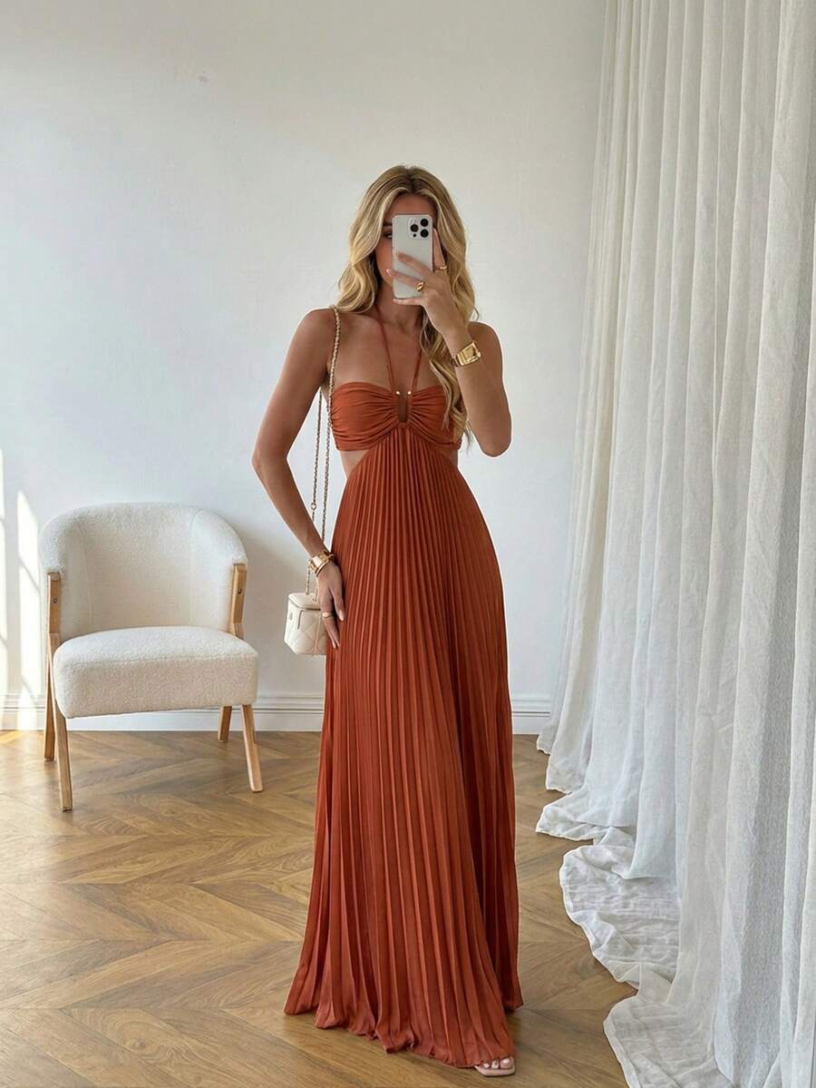 Maija Đầm voan xếp ly dành cho nữ - Gỗ đỏ - Xem 1