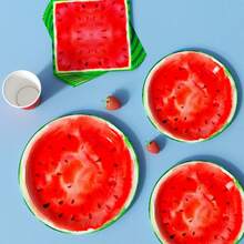 西瓜图案一次性餐盘、餐巾纸和杯子套装，可供8位客人使用。这款一次性派对用品套装（包括餐盘、餐巾纸和杯子）非常适合生日派对、婚礼和家庭野餐。 - 查看 5