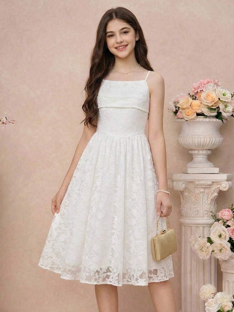 teen white dress Teenage - Summer Twirly White Dress - Flower Girl Dress - Bridesmaid Dress - Tulle and Lace All dimensions are measured by hand White Dresses for Juniors -