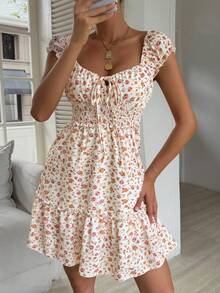 DAZY Women's Floral Print Ruched Waist Elegant Date Party Dress Sundress - Pink - View 3