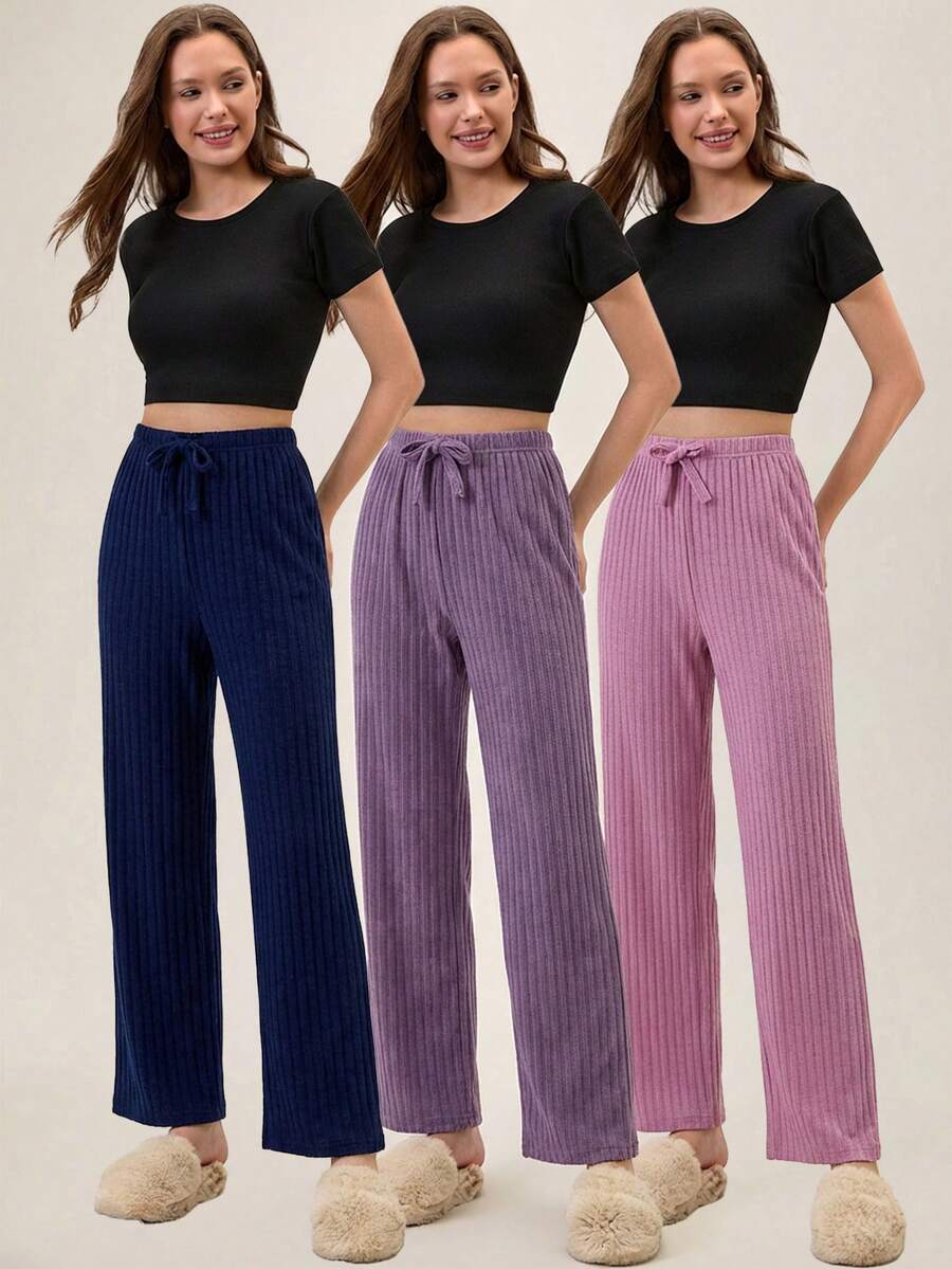 EURMUSE 100%Cotton 3 Pcs Solid Knit Pant Set - Multicolor - View 1