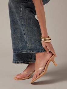 Hauture Women Comfortable Kitten Heel Square Toe Thong Sandals For Christmas - Clear - View 2