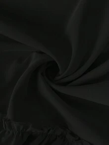 SHEIN Clasi 女士纯色梭织露肩荷叶边不对称腰带连衣裙，夏季黑色露肩连衣裙，女士正装连衣裙，优雅经典露肩连衣裙 - 黑色 - 查看 3