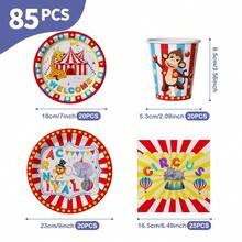 Circus Cute Monkey Disposable Plates, Napkins And Cups Set, Serves 20 Guests. This Disposable Party Set (Including Plates, Napkins And Cups) Is Perfect For Birthday Parties, Weddings And Family Picnics. - View 2