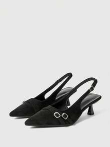 Sleekvia Ladies Pointed Sexy Rear Lift With Suede Buckle Low Vamp Commuting Slip-On Fashionable Sexy Women's Shoes - Flannel black - View 2