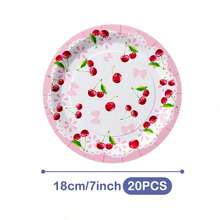 粉色蝴蝶结樱桃图案一次性餐盘、餐巾纸和杯子套装，可供20位客人使用。这款一次性派对用品套装（包括餐盘、餐巾纸和杯子）非常适合生日派对、婚礼和家庭野餐。 - 查看 8