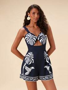 Travachic Women's Vacation Palm Tree Pattern Hollow Design Camisole Jumpsuit,2026 Summer New Arrivals,Bohemia,Werstern,Tropical Parrot Pattern,Suitable For Summer Vacation - Black - View 5